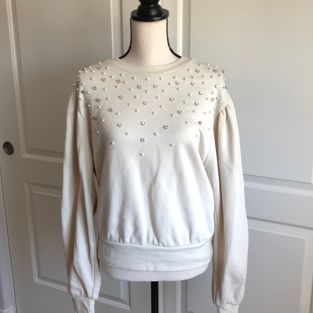 Express Cream Pearl & Rhinestone Sweater